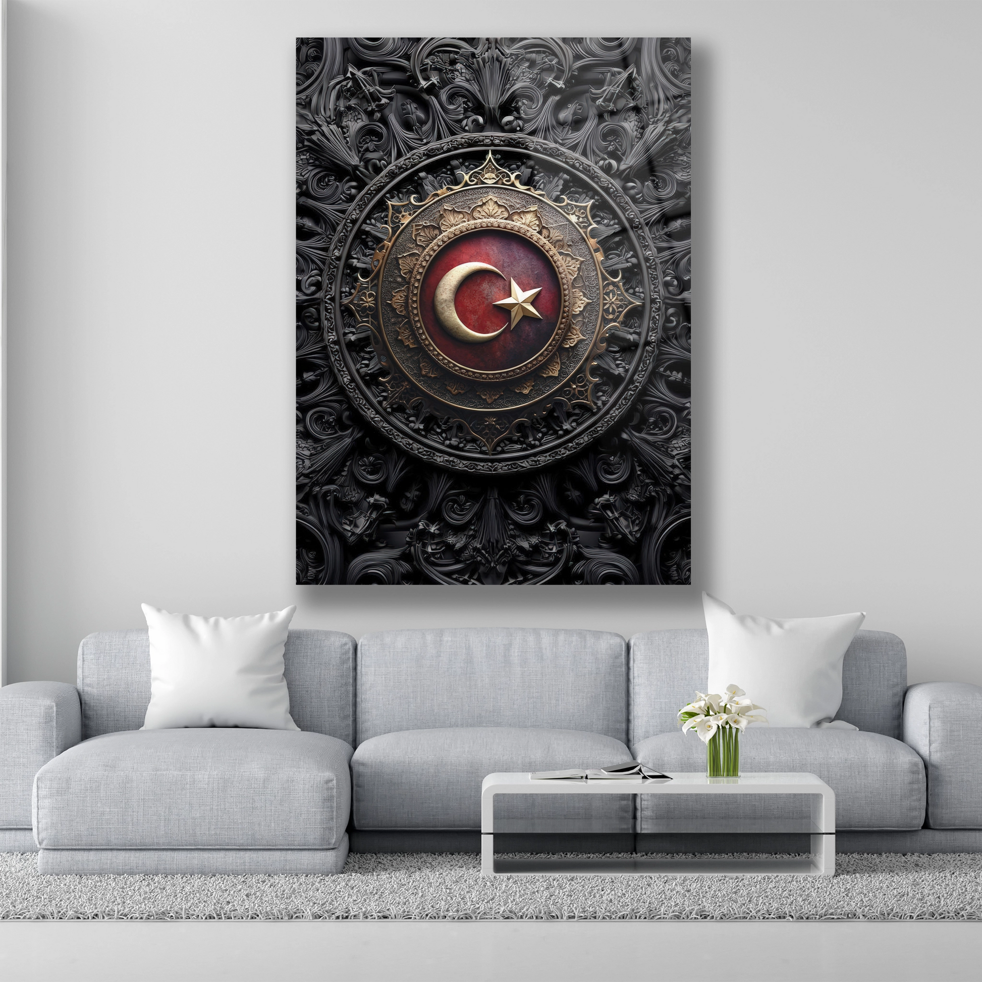 türk bayrak arma cam tablo