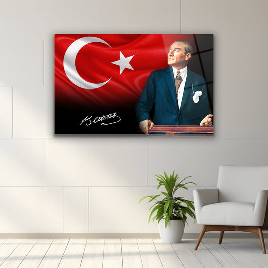 bayraklı atatürk cam tablo