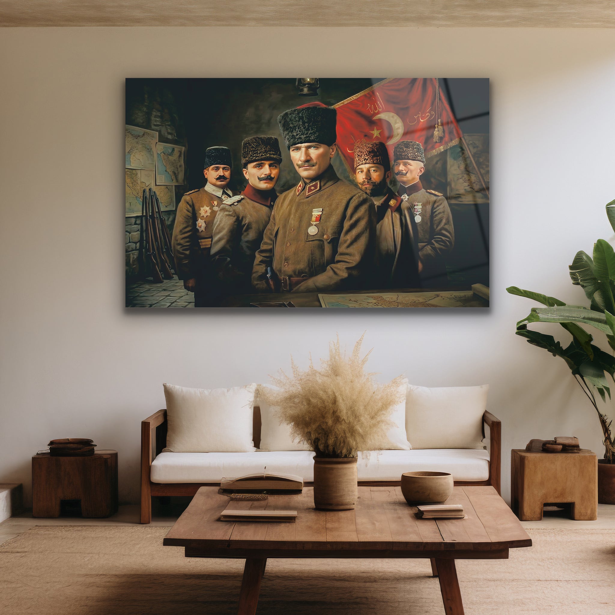 Atatürk ve Silah Arkadaşları Cam Tablo, Gazi Mustafa Kemal Atatürk ve silah arkadaşları, tarihi atmosferde