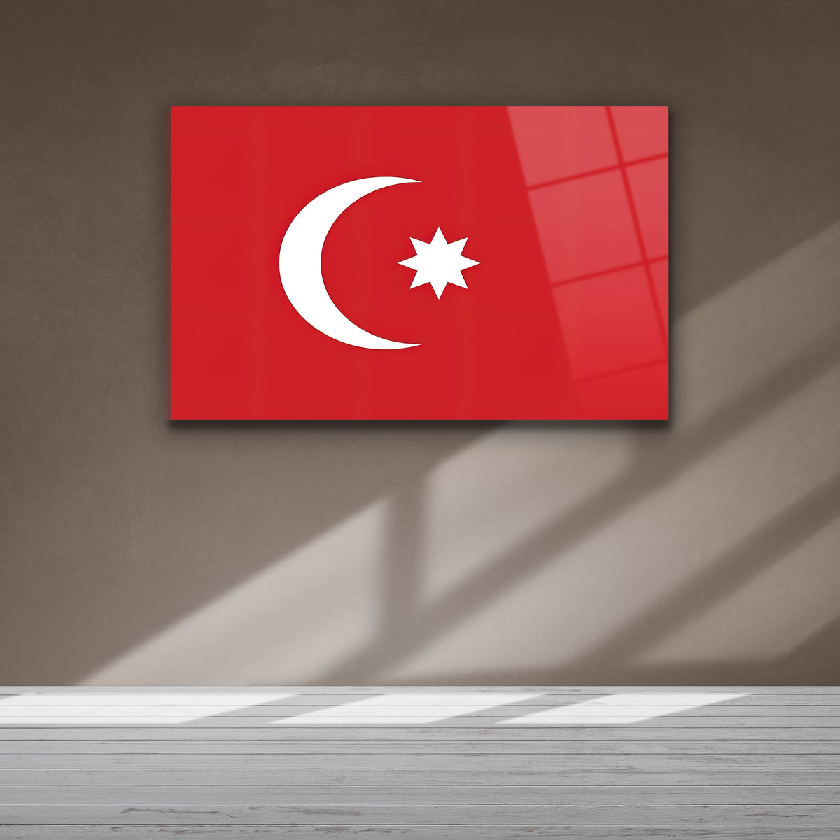 Türk tarihi temalı Osmanlı bayrağı cam tablo