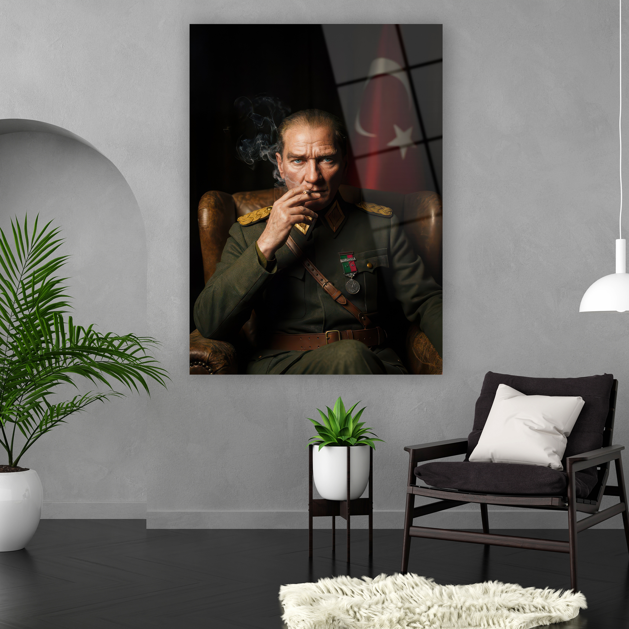 makam odası için karizmatik atatürk portresi cam baskı