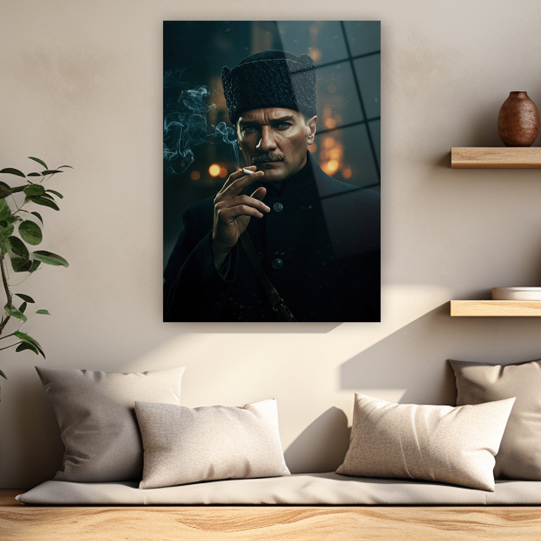 makam odası için hiper gerçekçi atatürk cam sanatı dekorica