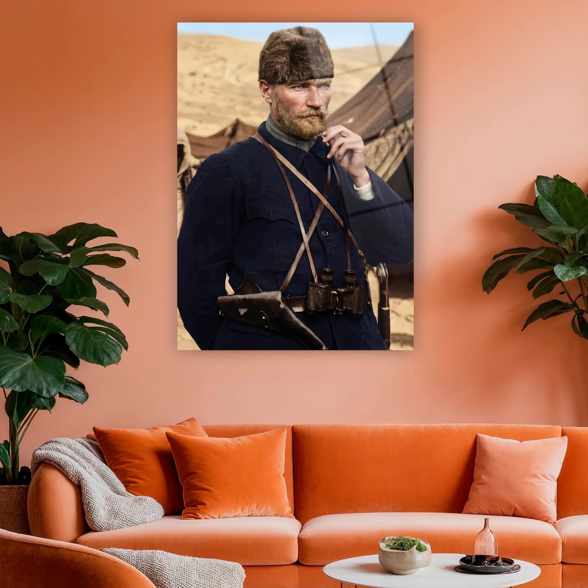çadır kampı arka planlı genç atatürk lüks cam sanatı dekorica