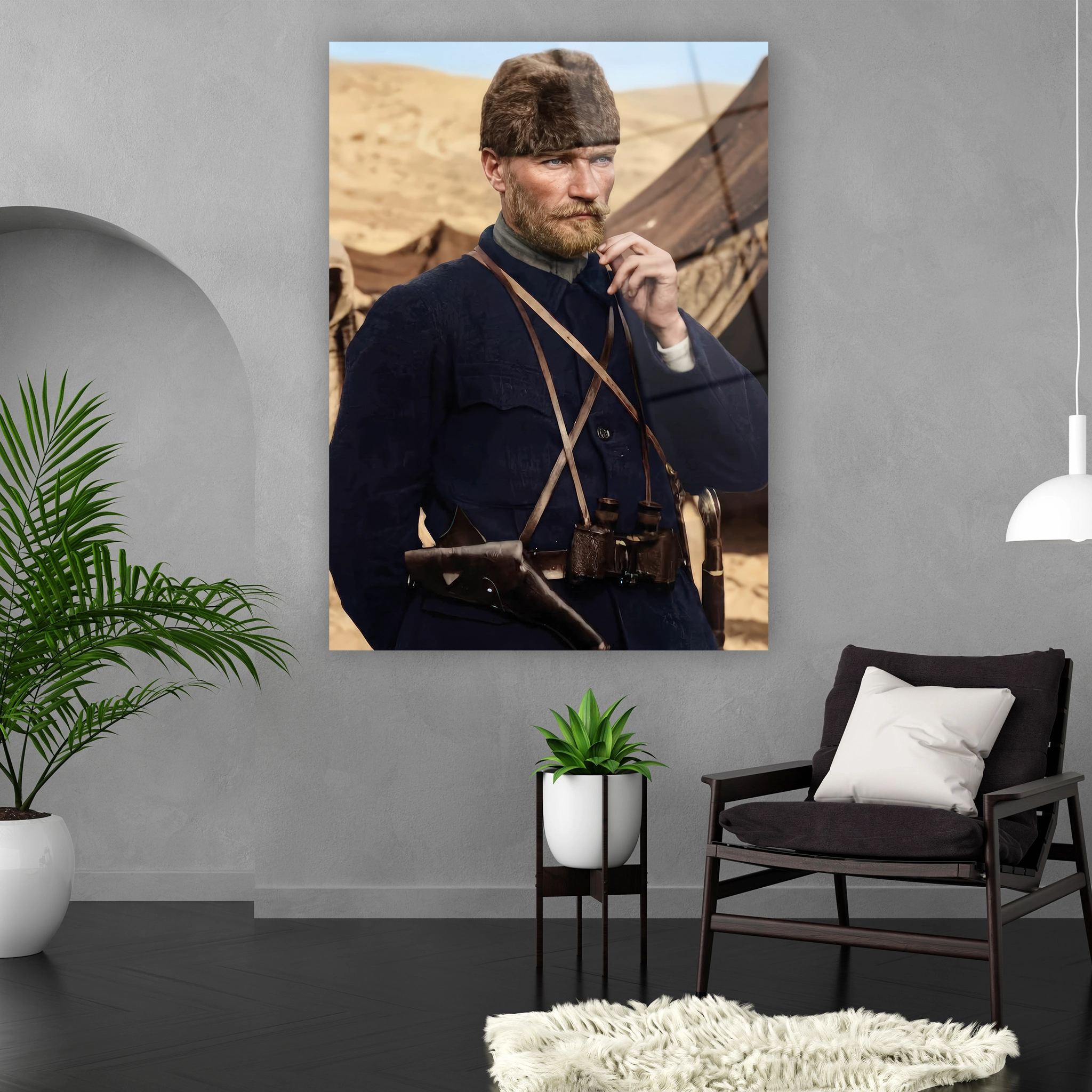 toprak tonlu hiper gerçekçi sakallı atatürk posteri