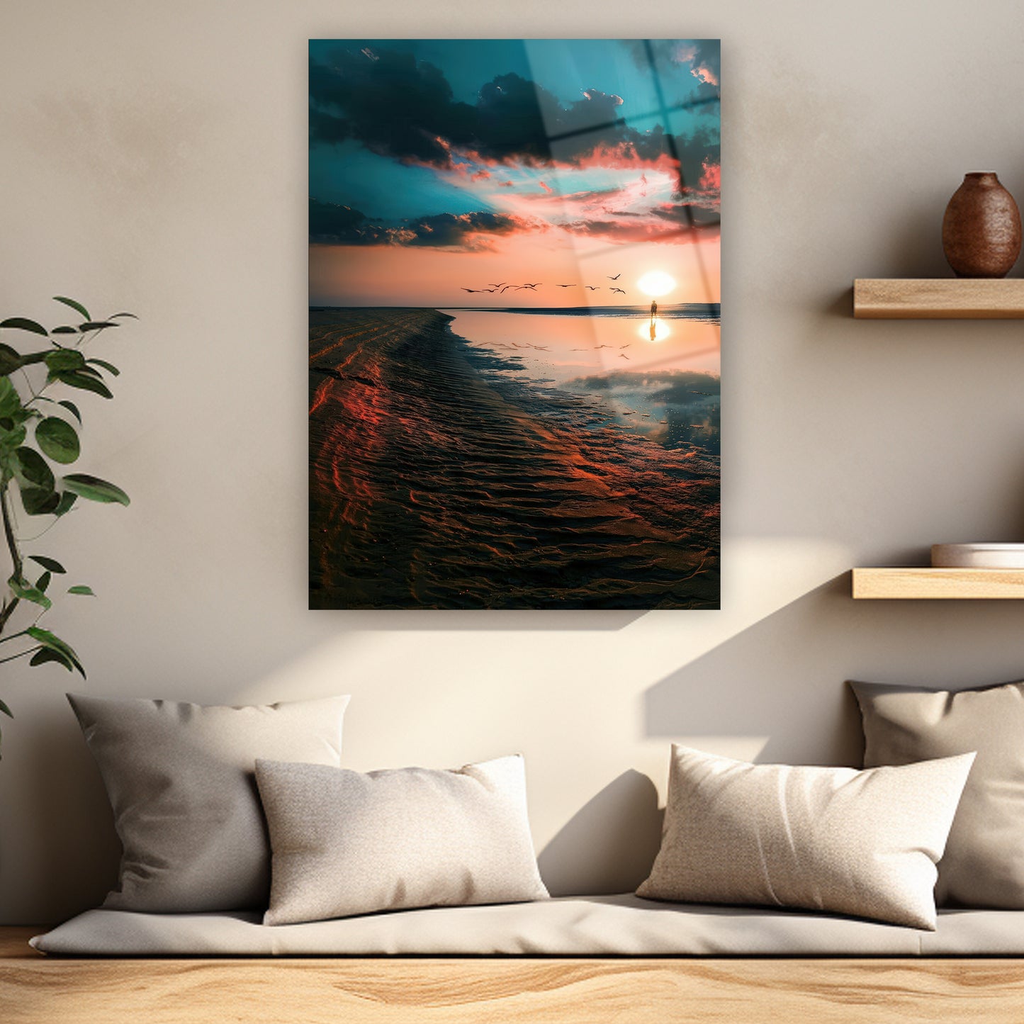 dramatik bulutlar ve ıslak kumsal doğa posteri