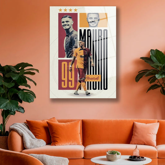 Sarı kırmızı Icardi resimli duvar dekorasyonu