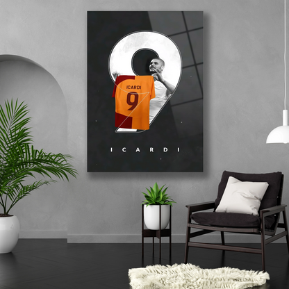 Mauro Icardi'nin Galatasaray formasını tuttuğu siyah temalı özel tasarım cam tablo