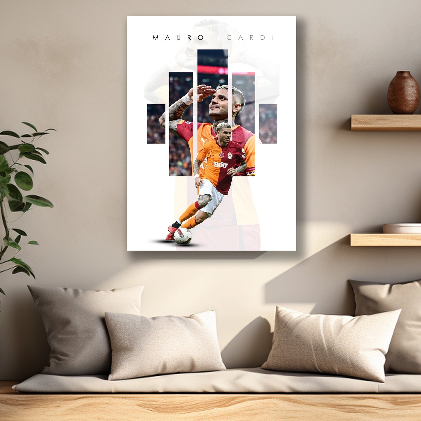 sarı kırmızı futbolcu kolajı parlak cam baskı