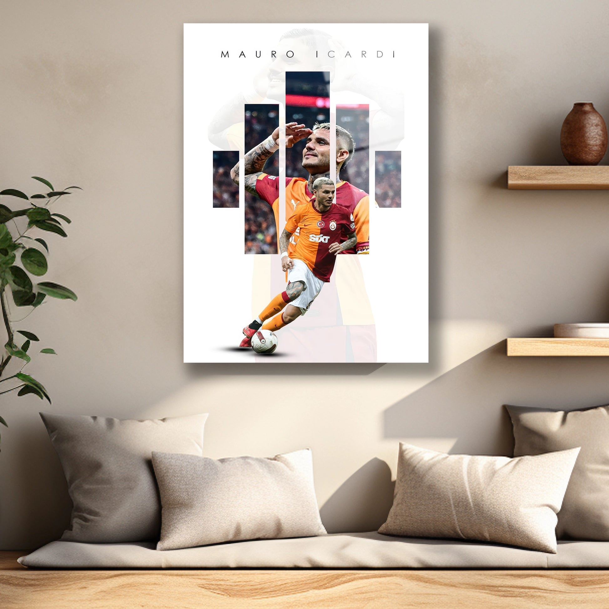 sarı kırmızı futbolcu kolajı parlak cam baskı