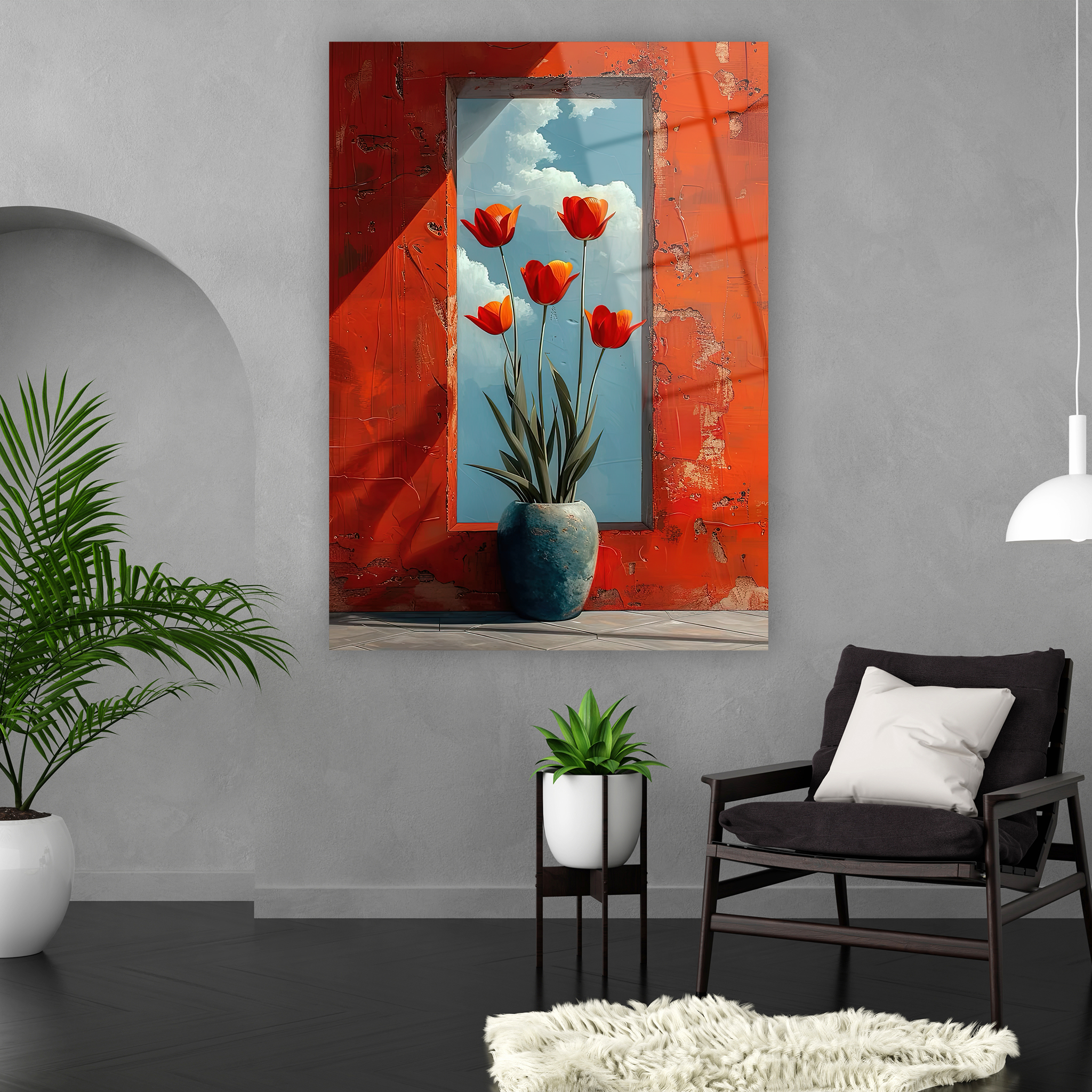 impasto tekniği görünümlü çiçek ve pencere cam sanatı tasarımı
