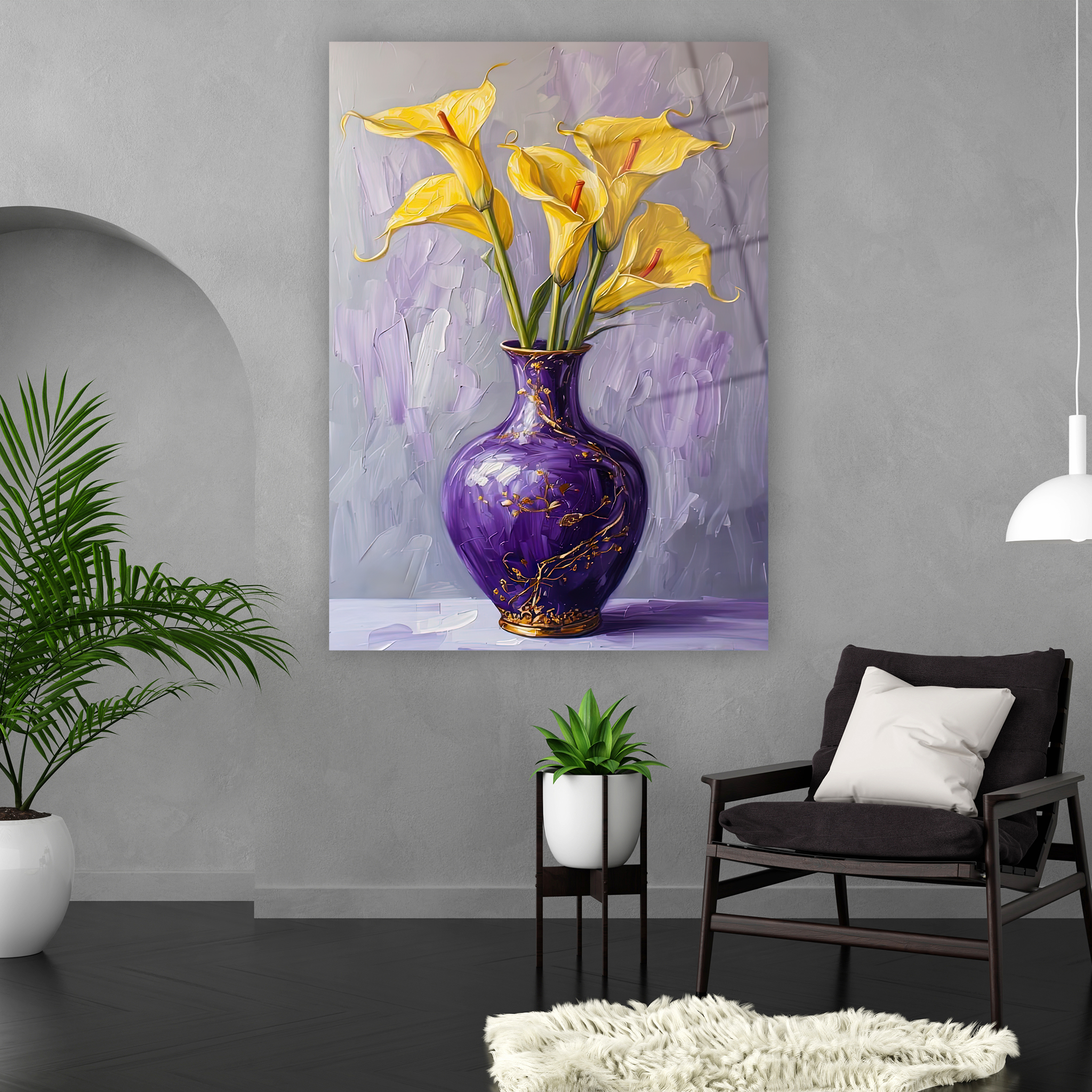 impasto tekniği görünümlü altın yaldızlı vazo cam sanatı
