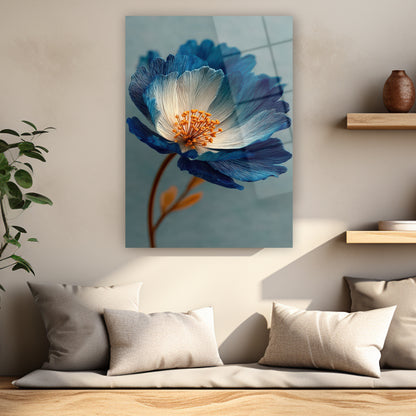 turuncu tohumlu mavi çiçek makro çekim duvar dekoru