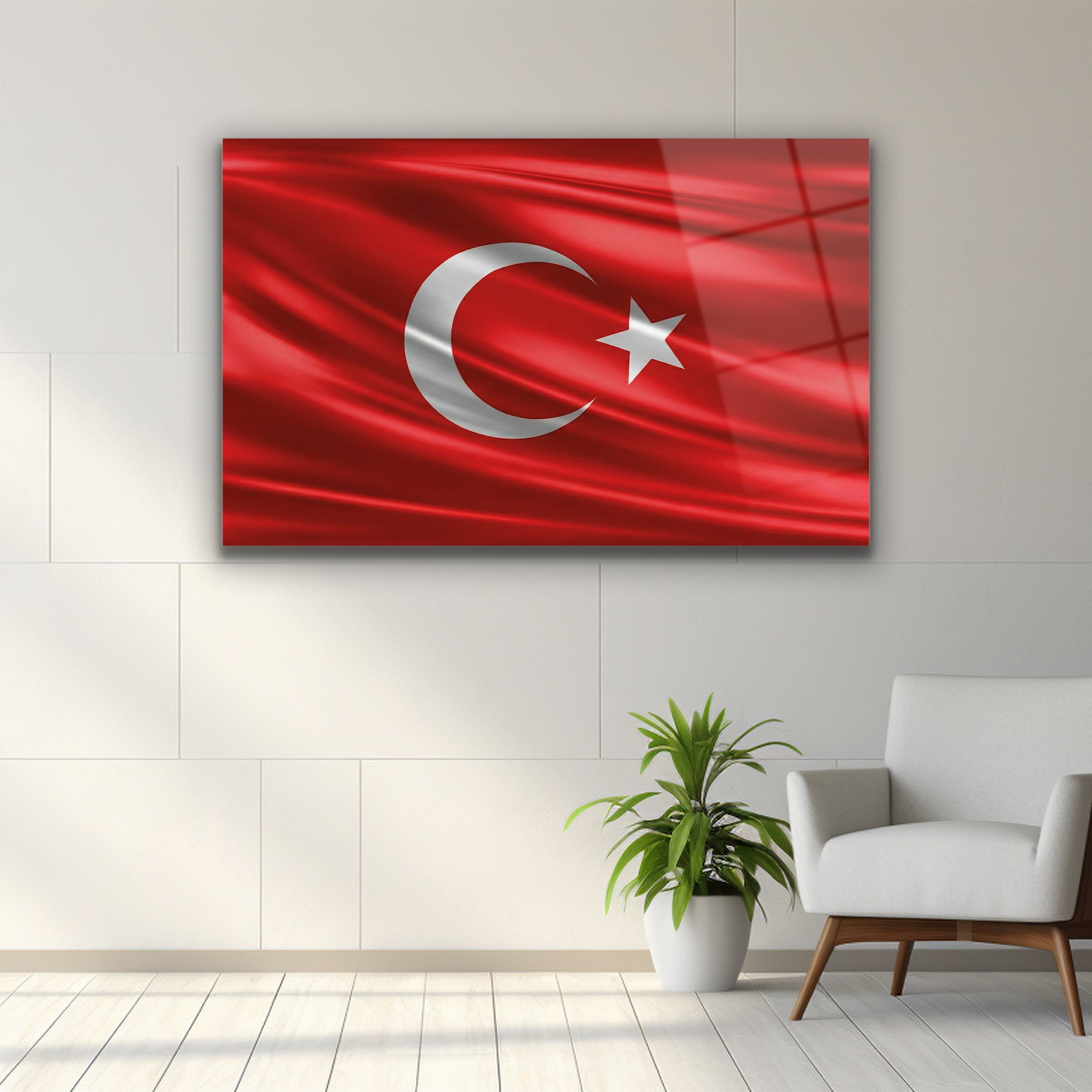 ipeksi dokulu kırmızı beyaz türk bayrağı duvar dekoru