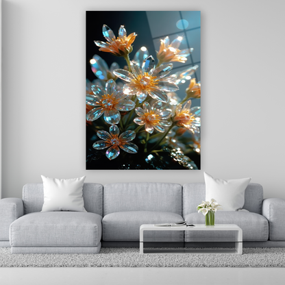 parlayan cam çiçekler duvar dekoru