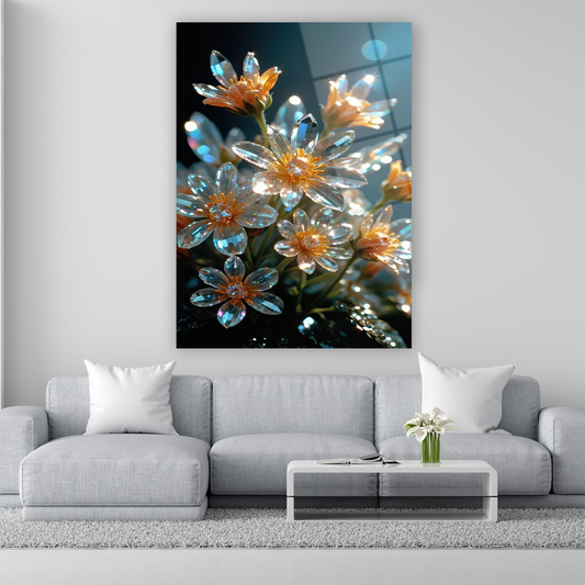 parlayan cam çiçekler duvar dekoru