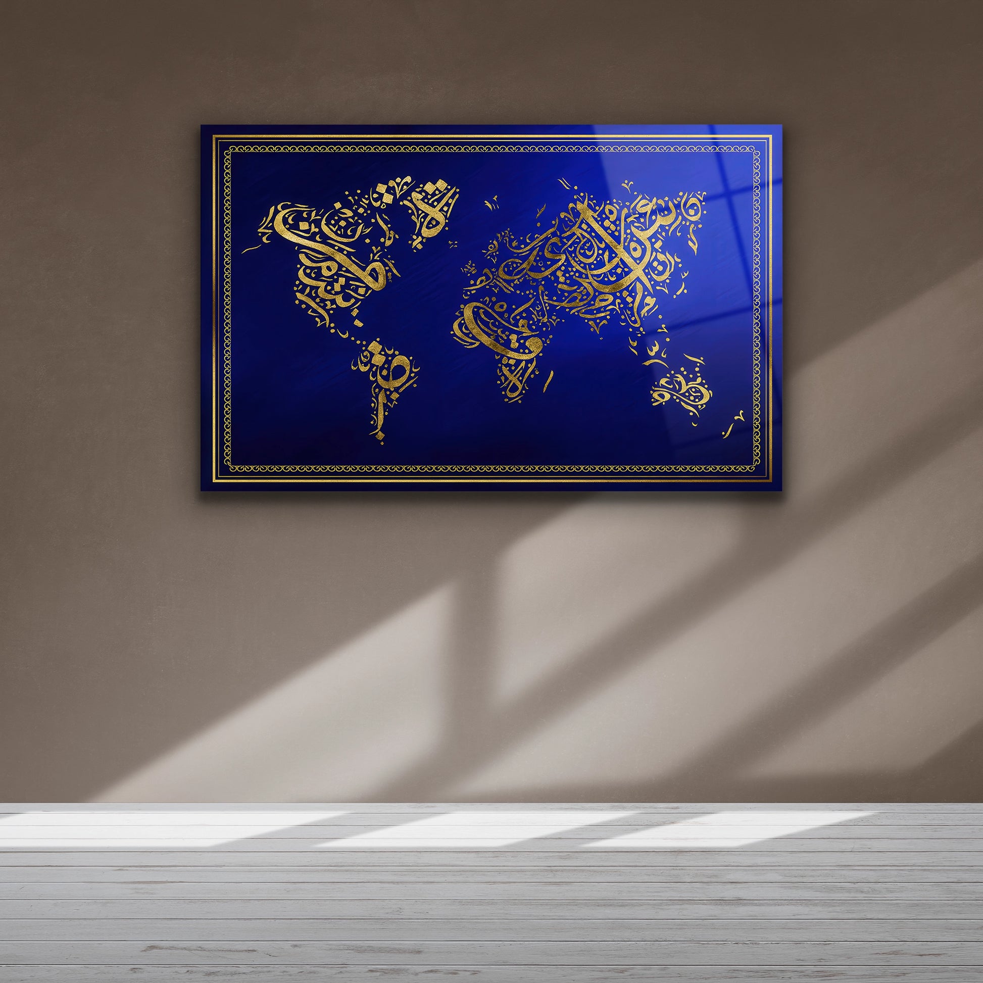 çerçeveli islami dünya haritası cam tablo