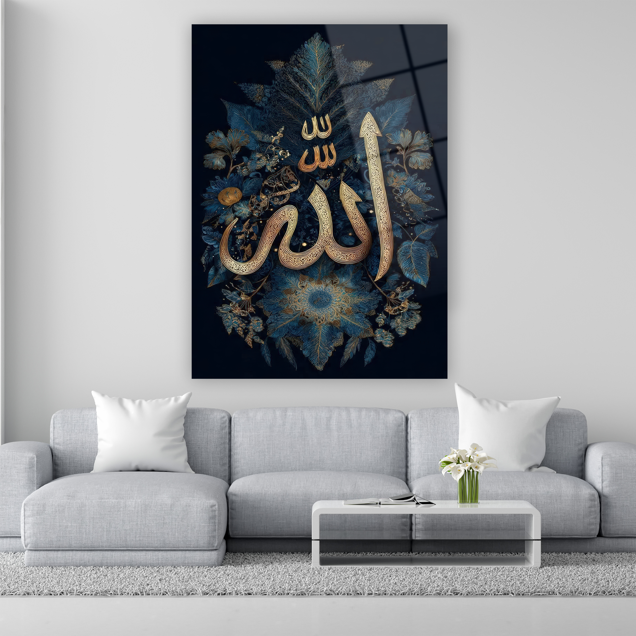 lacivert floral desenli dini duvar dekoru