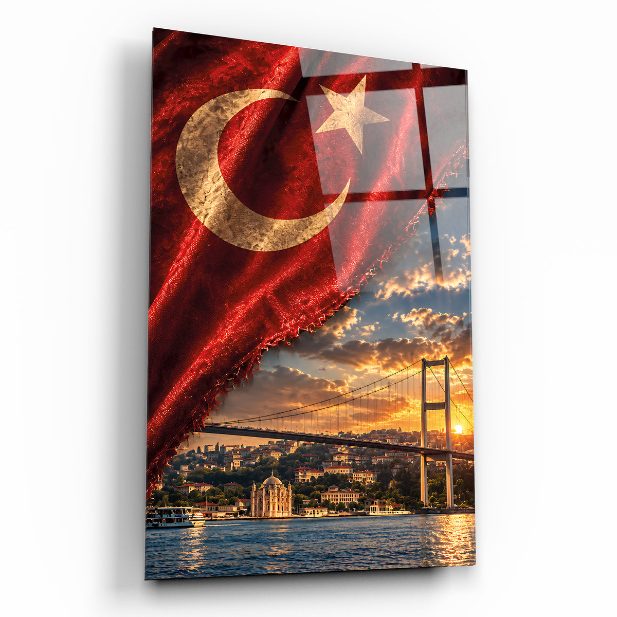 İstanbul Boğazı Türk Bayrağı cam tablo