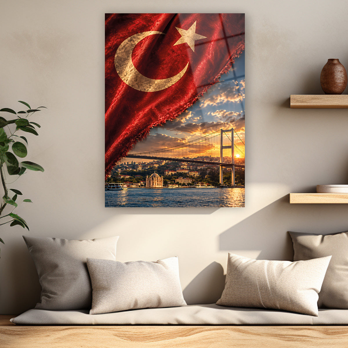 İstanbul Boğazı ay yıldızlı dekoratif duvar tablosu