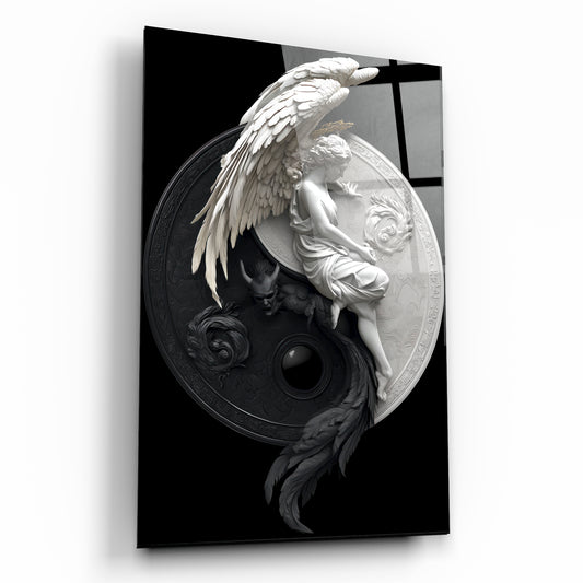 Melek ve Şeytan Yin Yang Temalı Özel Tasarım Cam Tablo