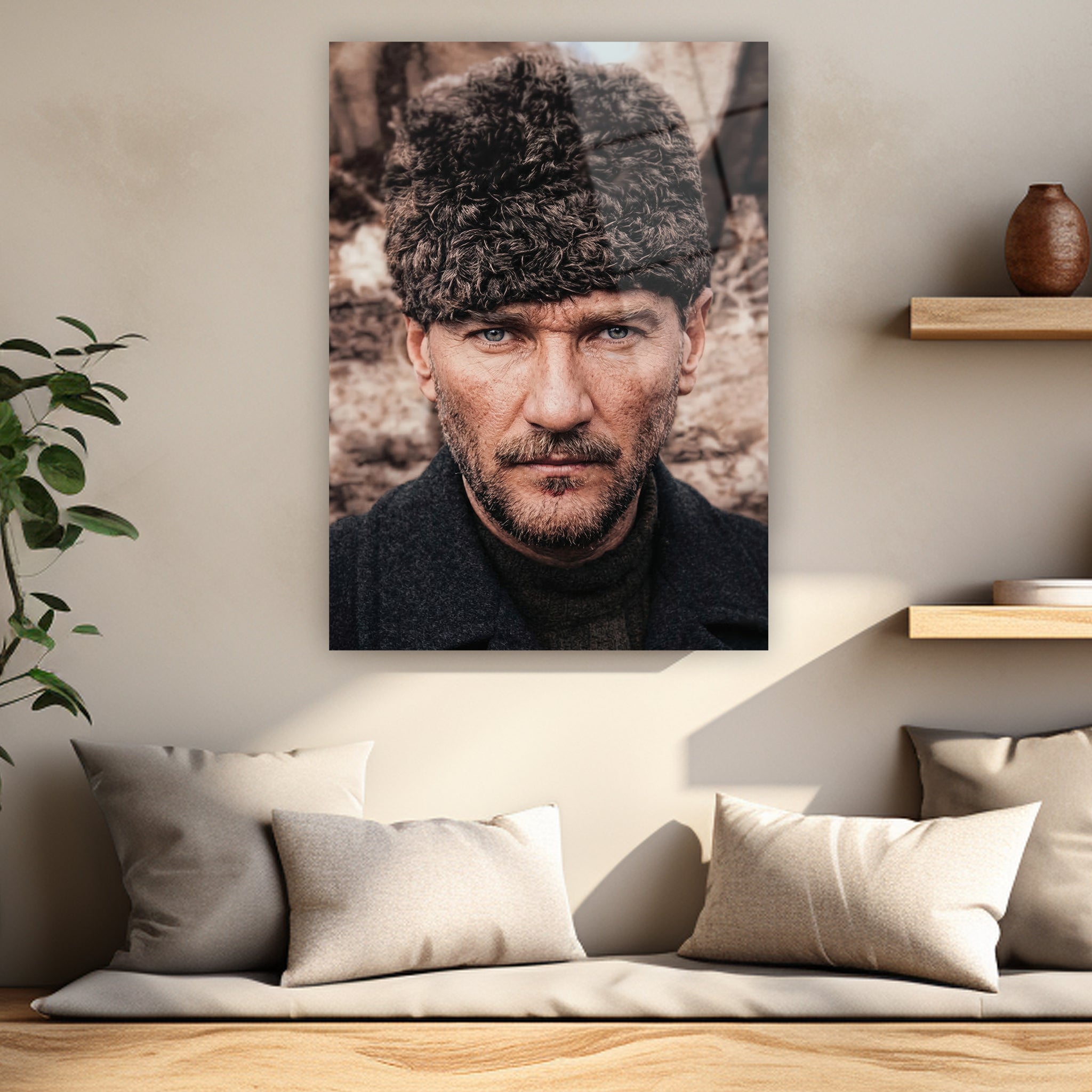 kışlık kabanlı ve kalpaklı tarihi lider posteri