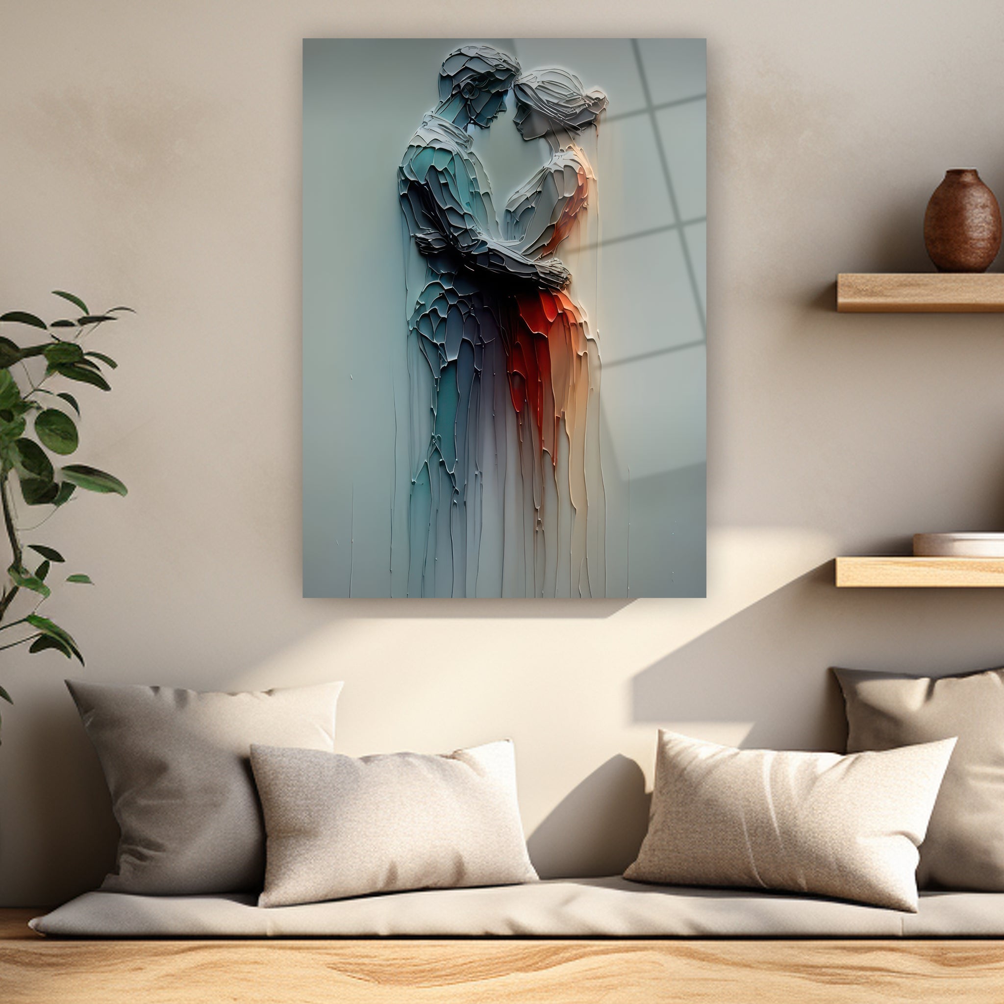 modern aşk temalı gri ve turuncu poster