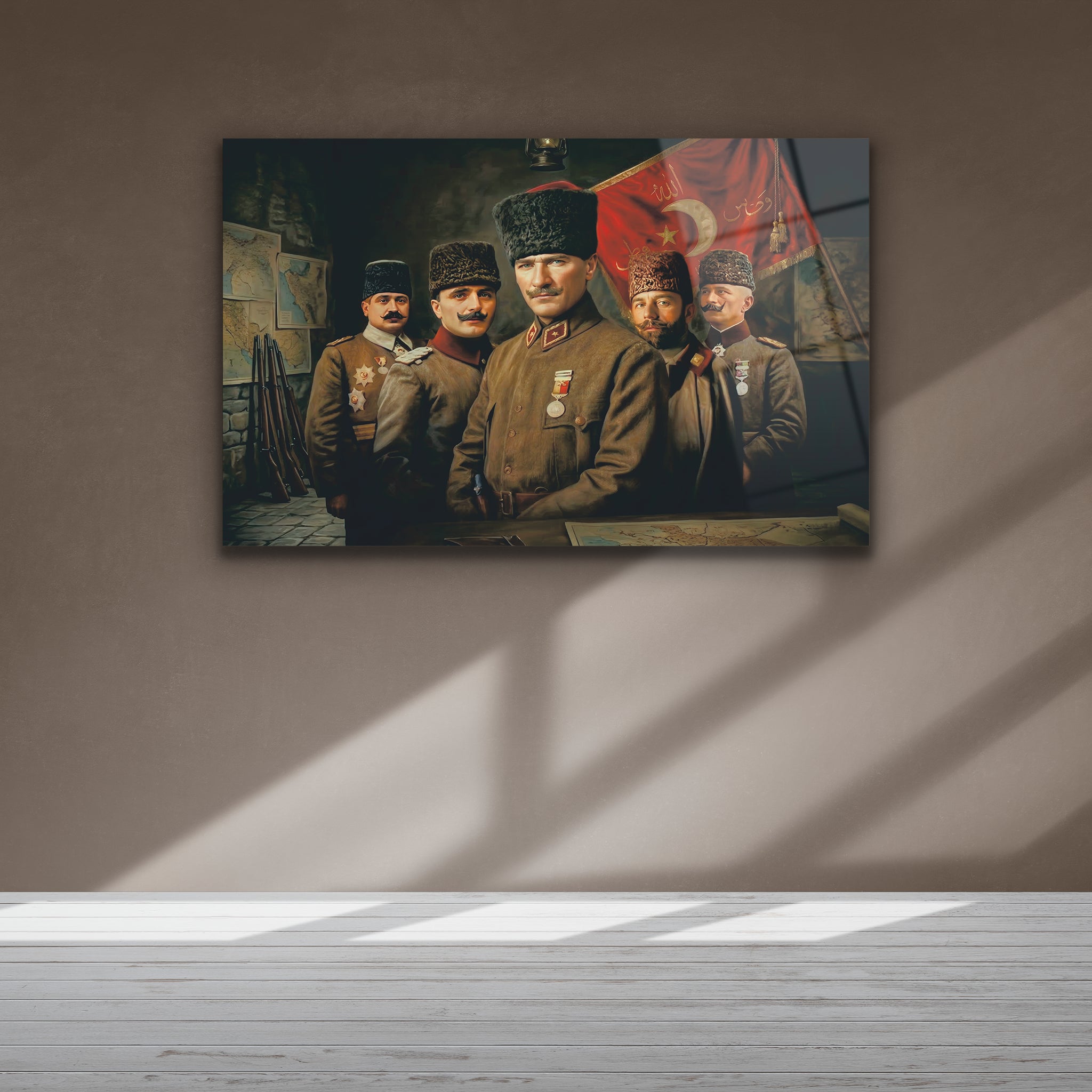 Atatürk ve Silah Arkadaşları Cam Tablo, Gazi Mustafa Kemal Atatürk ve askeri arkadaşlarıyla cam tablo.