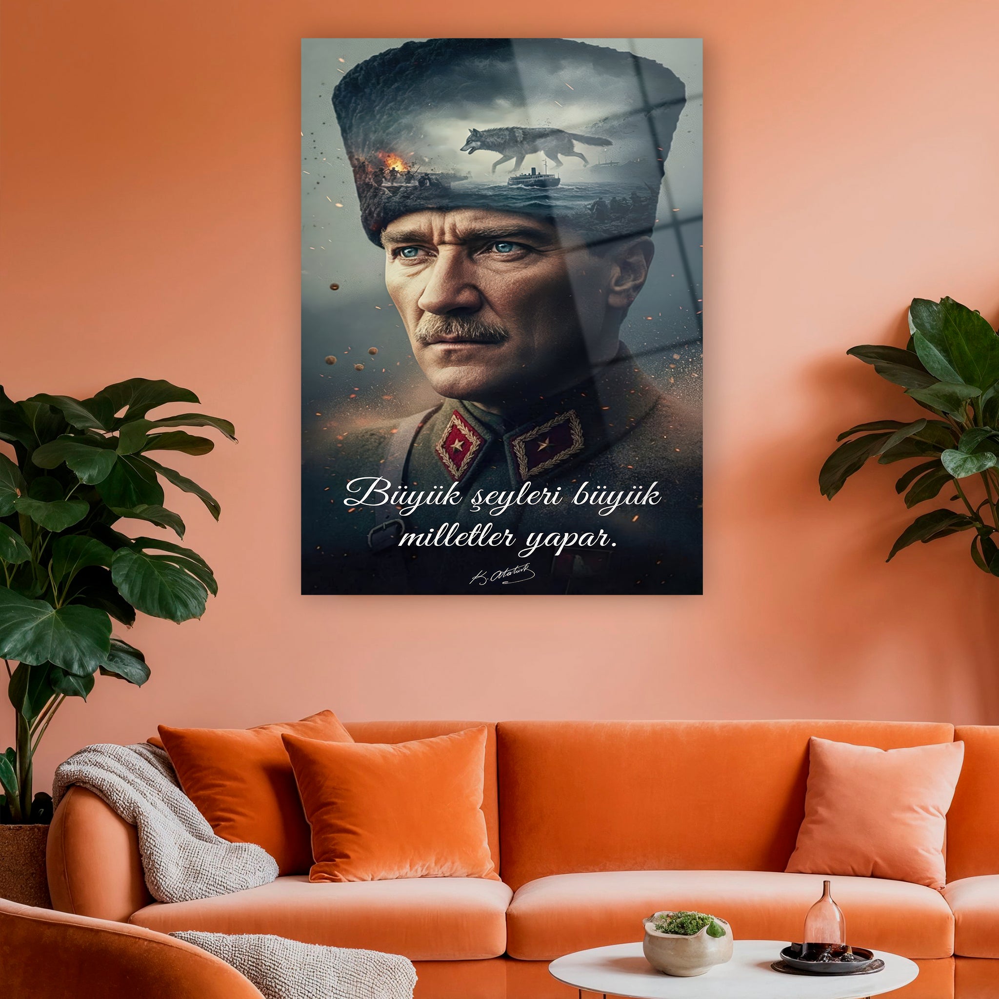 Büyük şeyleri büyük milletler yapar sözlü Atatürk cam baskı