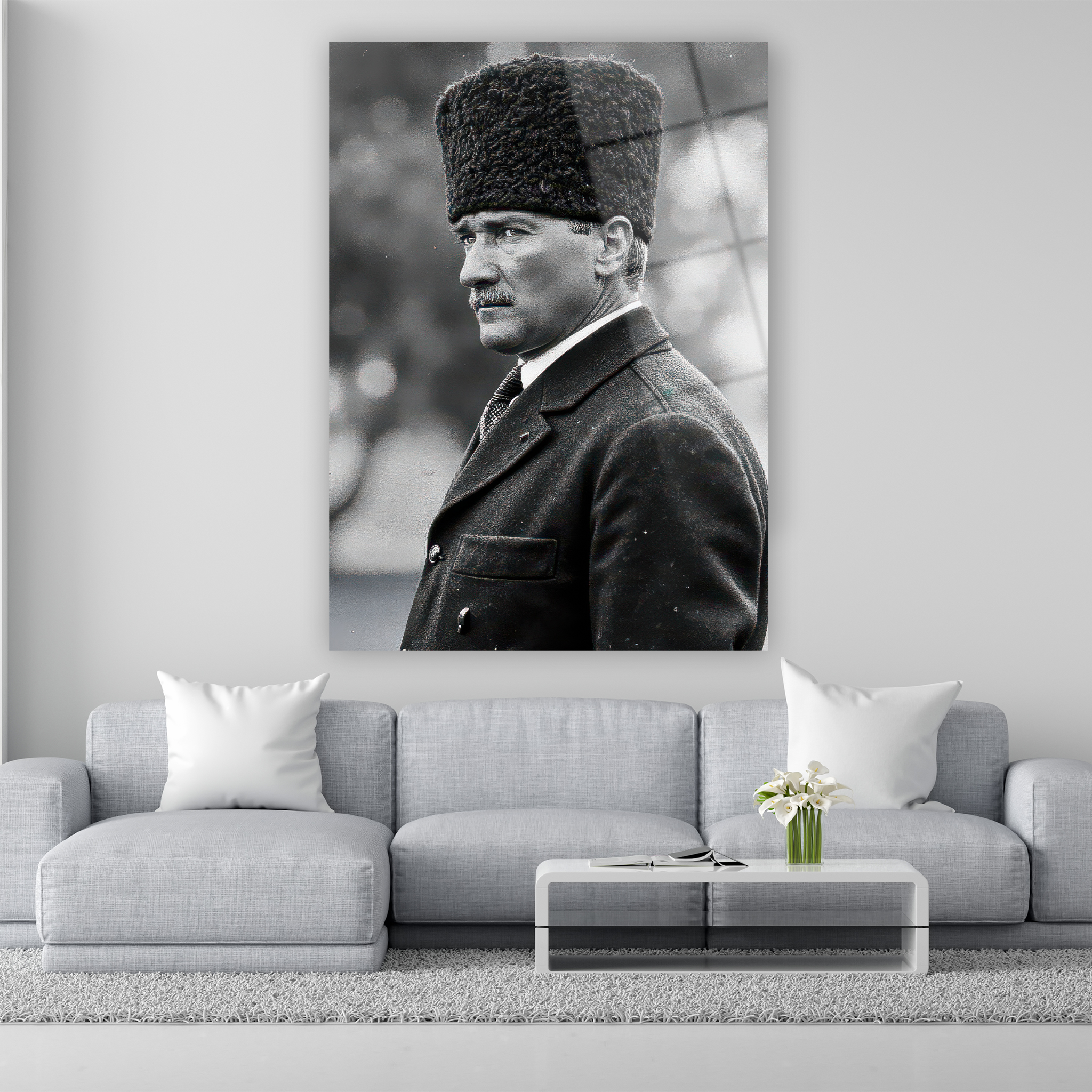 kalpaklı mustafa kemal atatürk portresi cam tablo