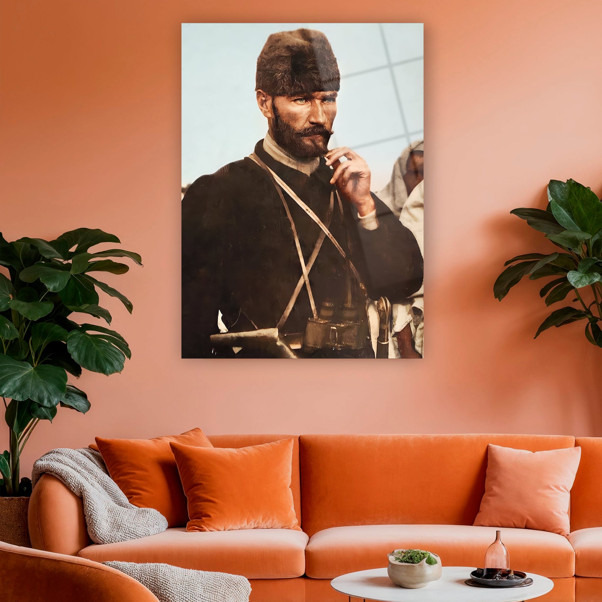 mustafa kemal dürbünlü ve sakallı tarihi komutan duvar dekoru