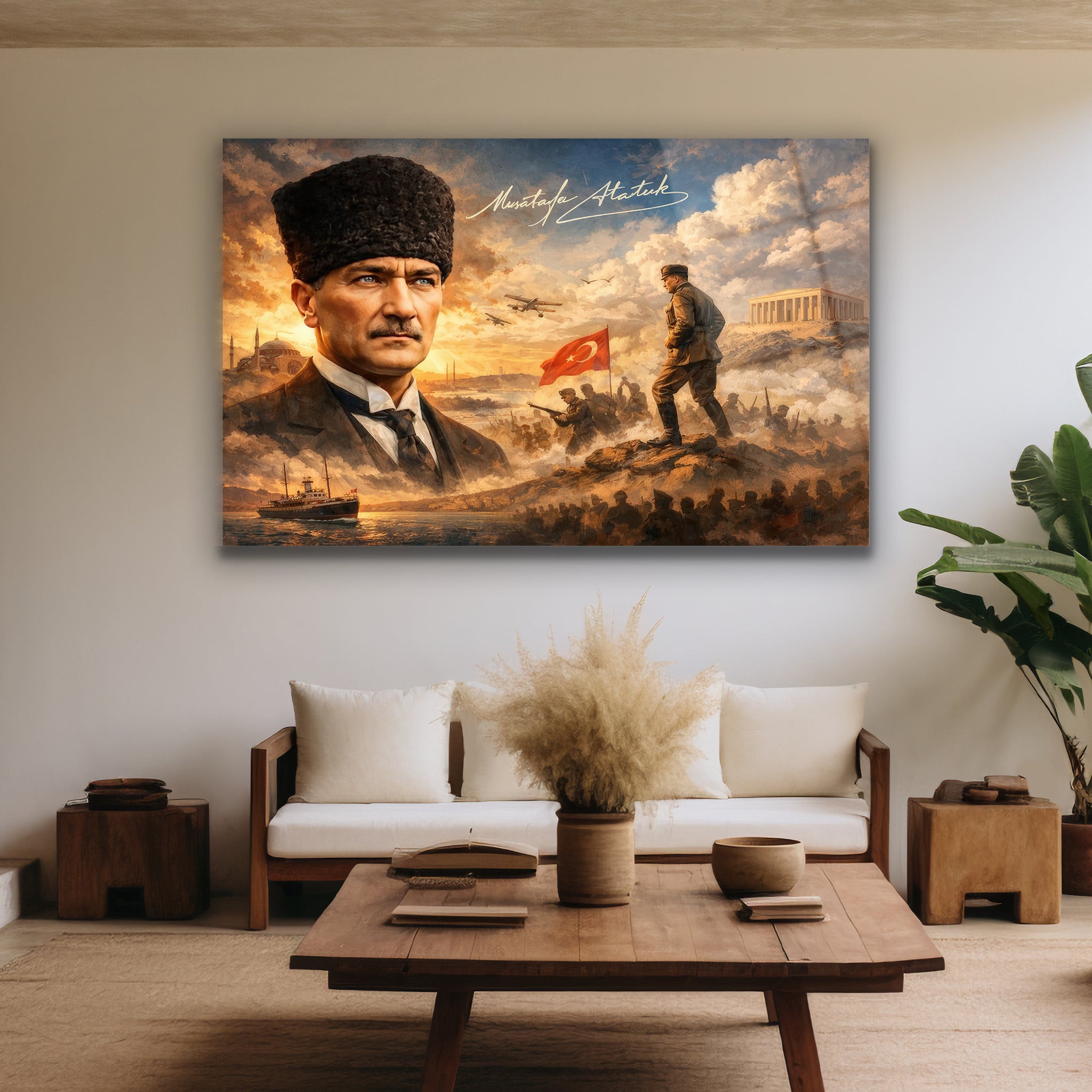 kalpaklı mustafa kemal kocatepe pozu ve bandırma vapuru duvar dekoru