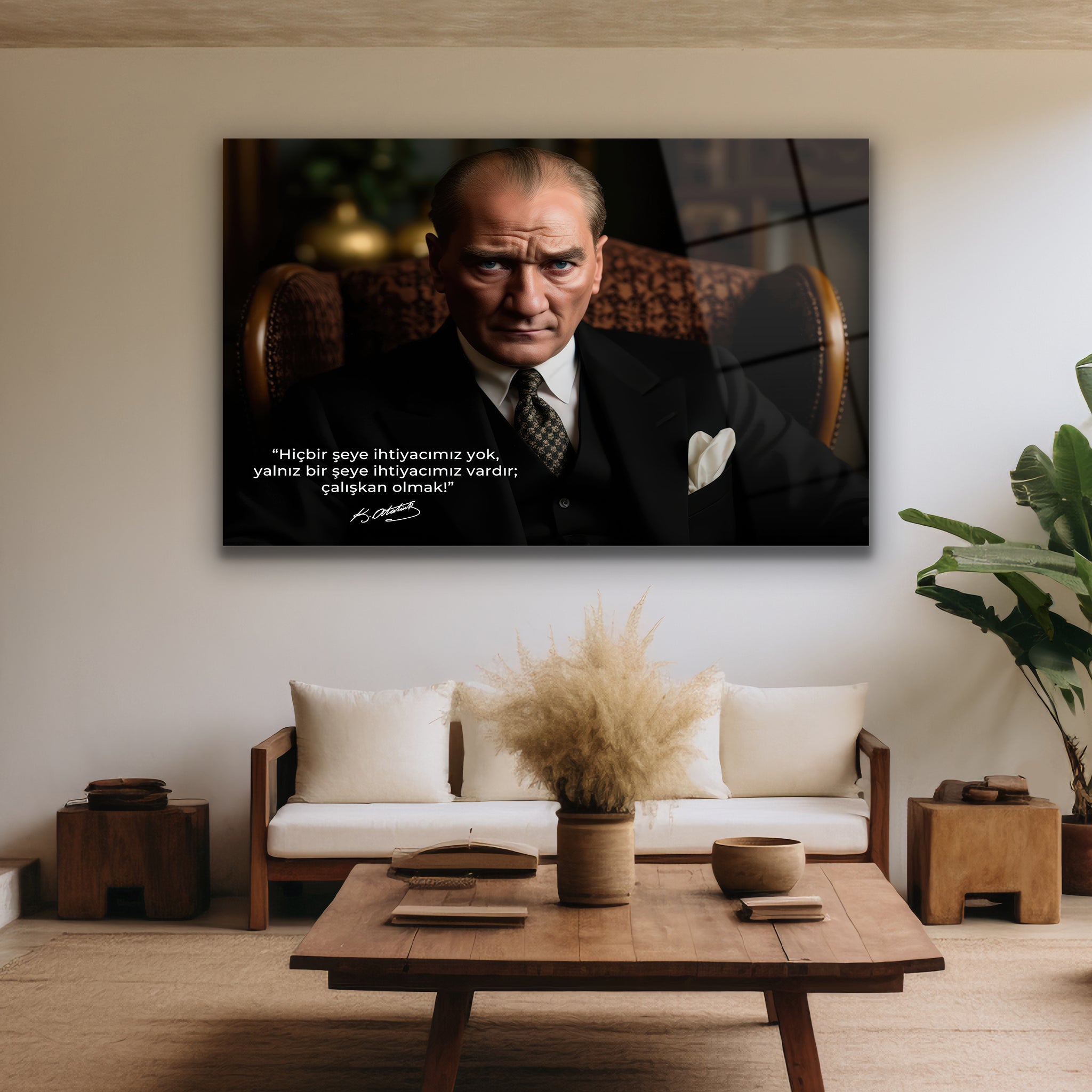 makam koltuğunda oturan kararlı bakışlı mustafa kemal duvar dekoru
