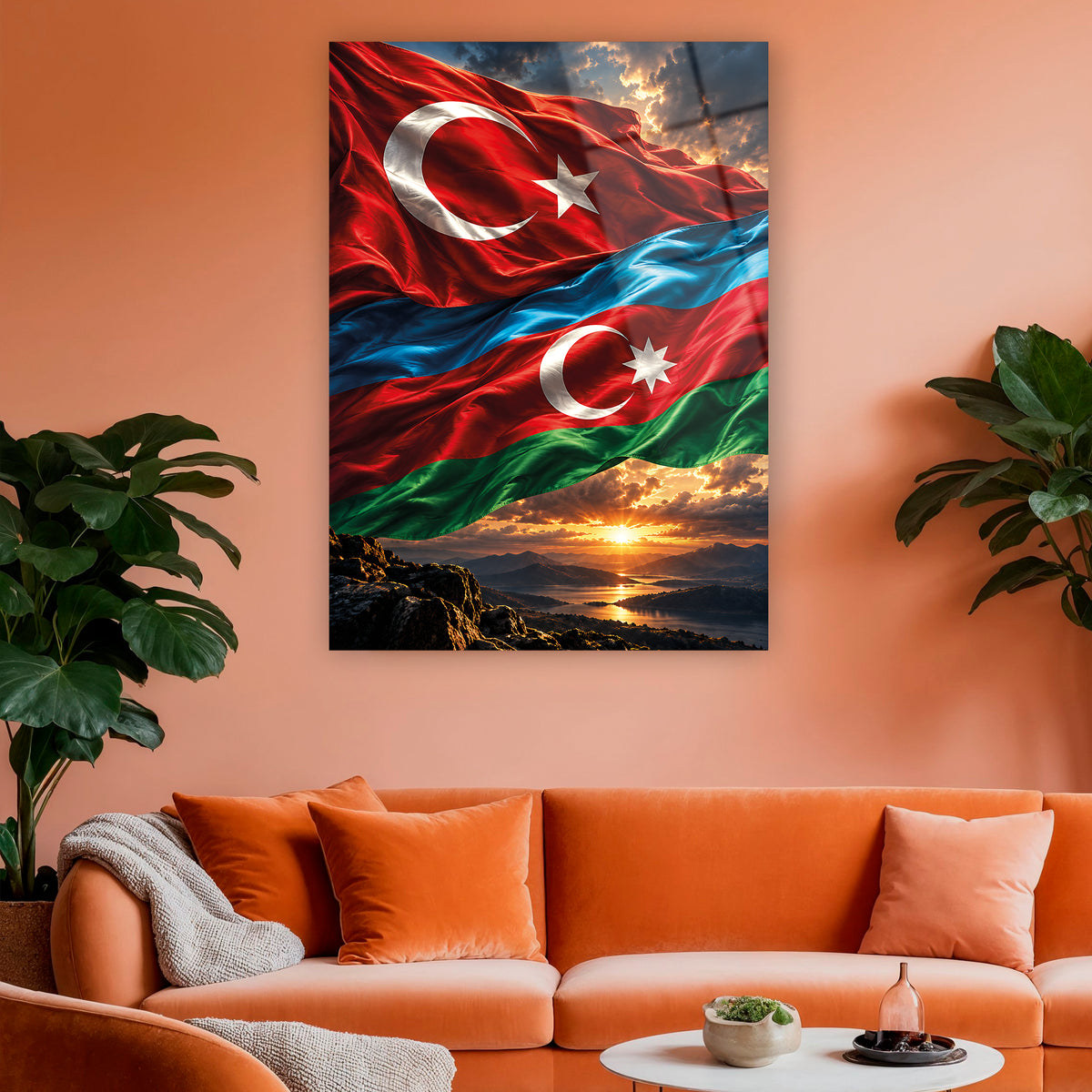 Kardeş ülke bayrakları dekoratif temperli cam tablo