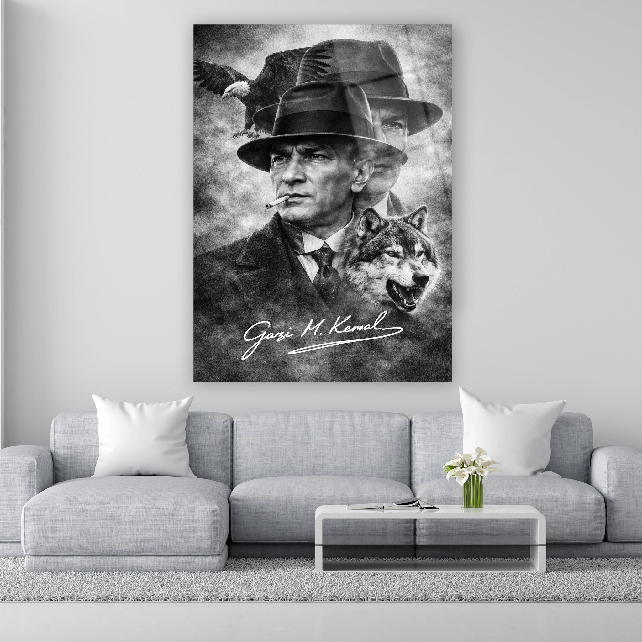 bozkurt ve kartal temalı mustafa kemal duvar dekoru