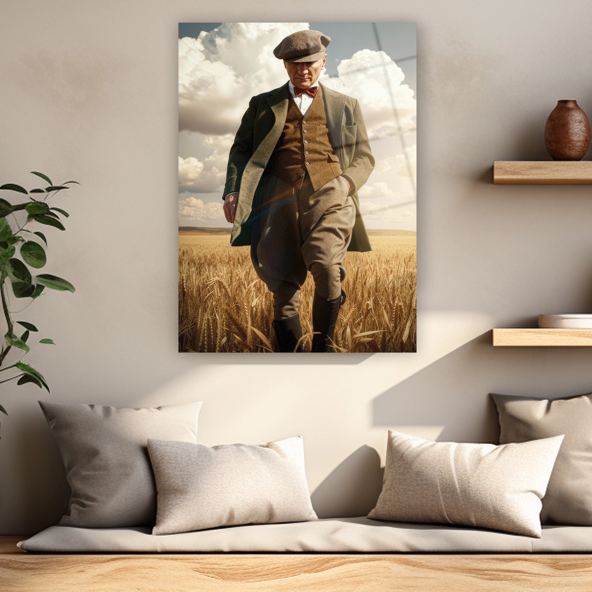 makam odası ofis için toprak tonlu atatürk posteri denizli