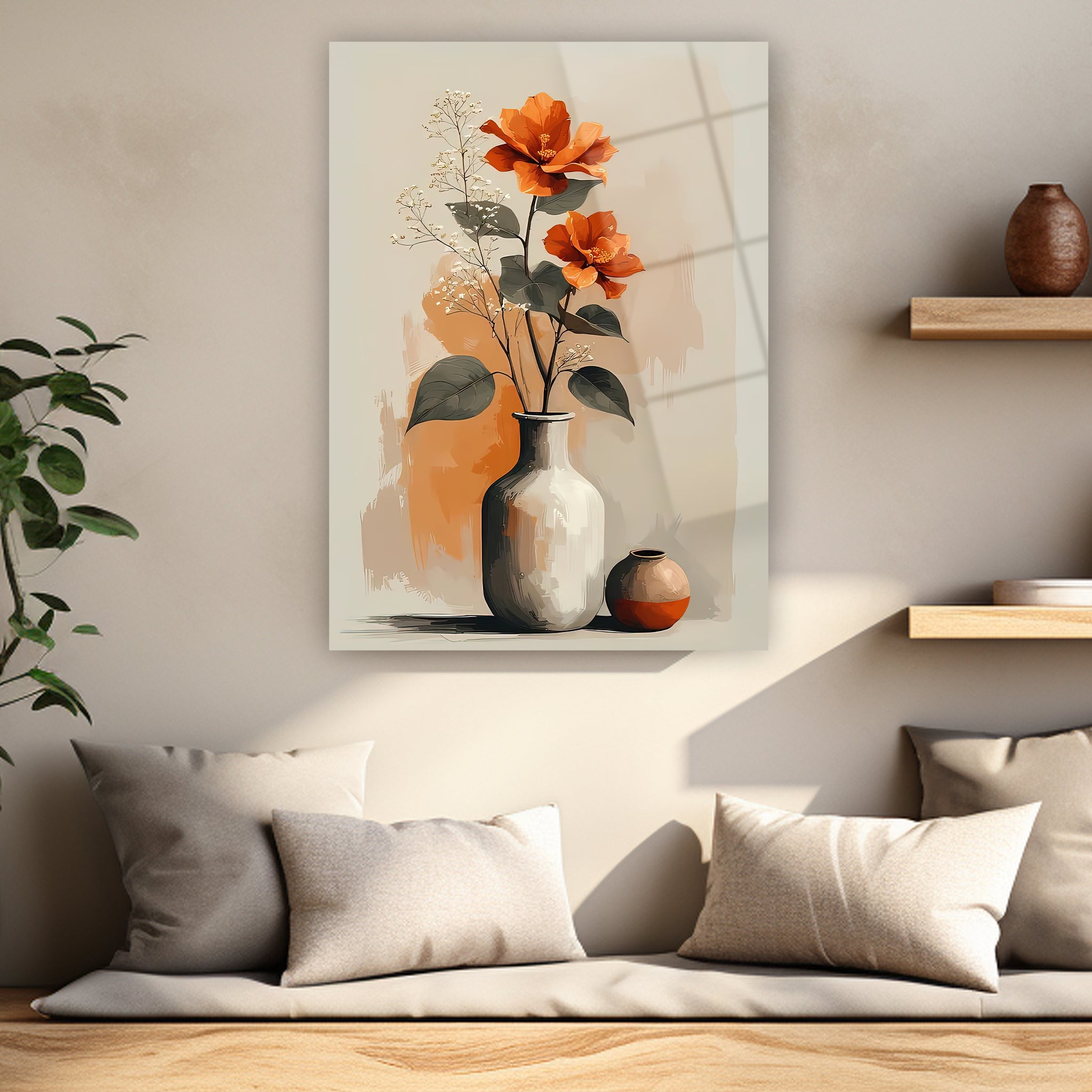 salon için sıcak tonlu boho çiçek pano denizli