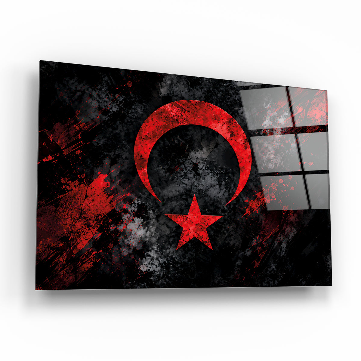 Kırmızı Ay Yıldız siyah zeminli cam tablo