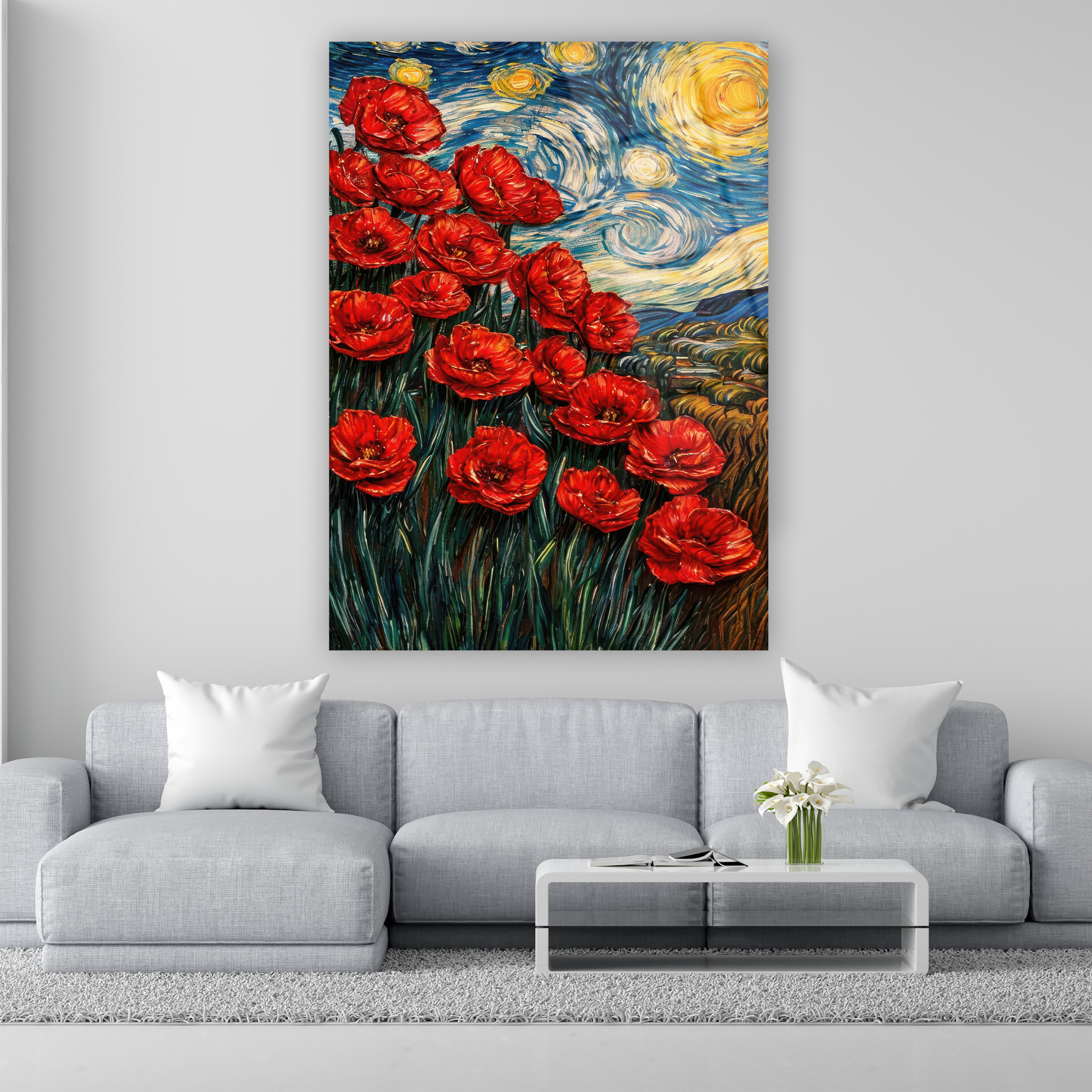 salon için van gogh esintili modern manzara tablo