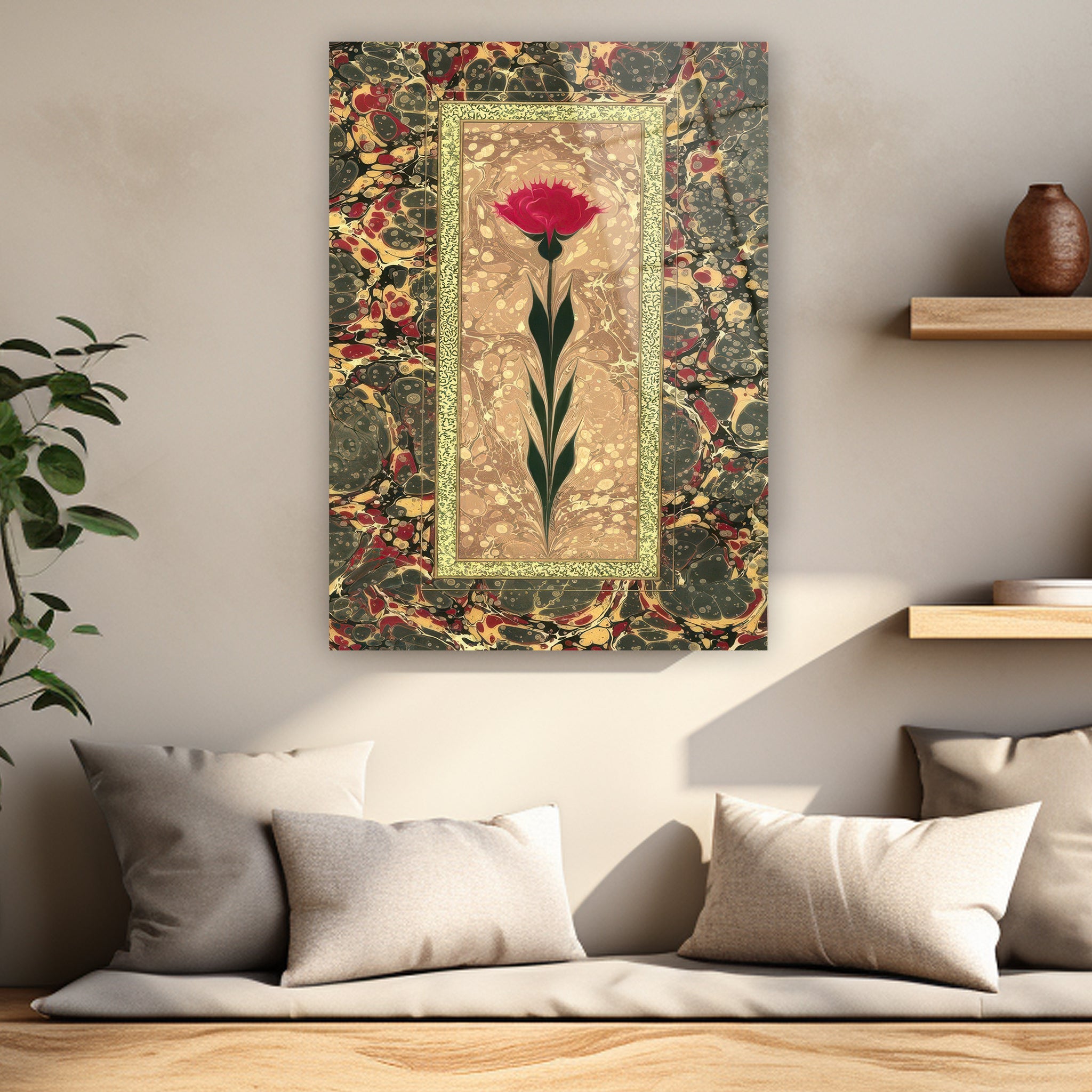 su üzerine boya sanatı karanfil motifli poster
