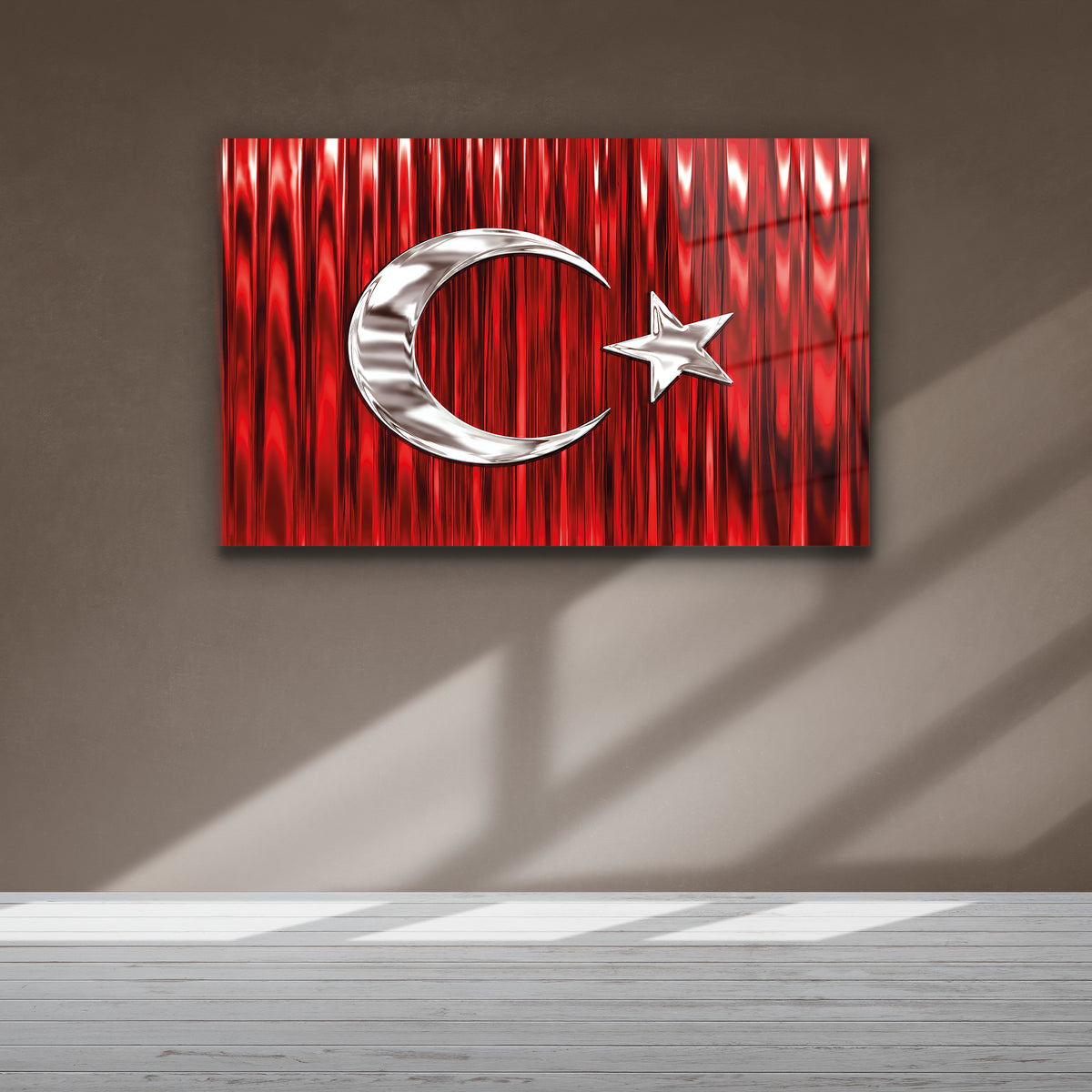 Yatay kırmızı Türk Bayrağı dekoratif duvar tablosu