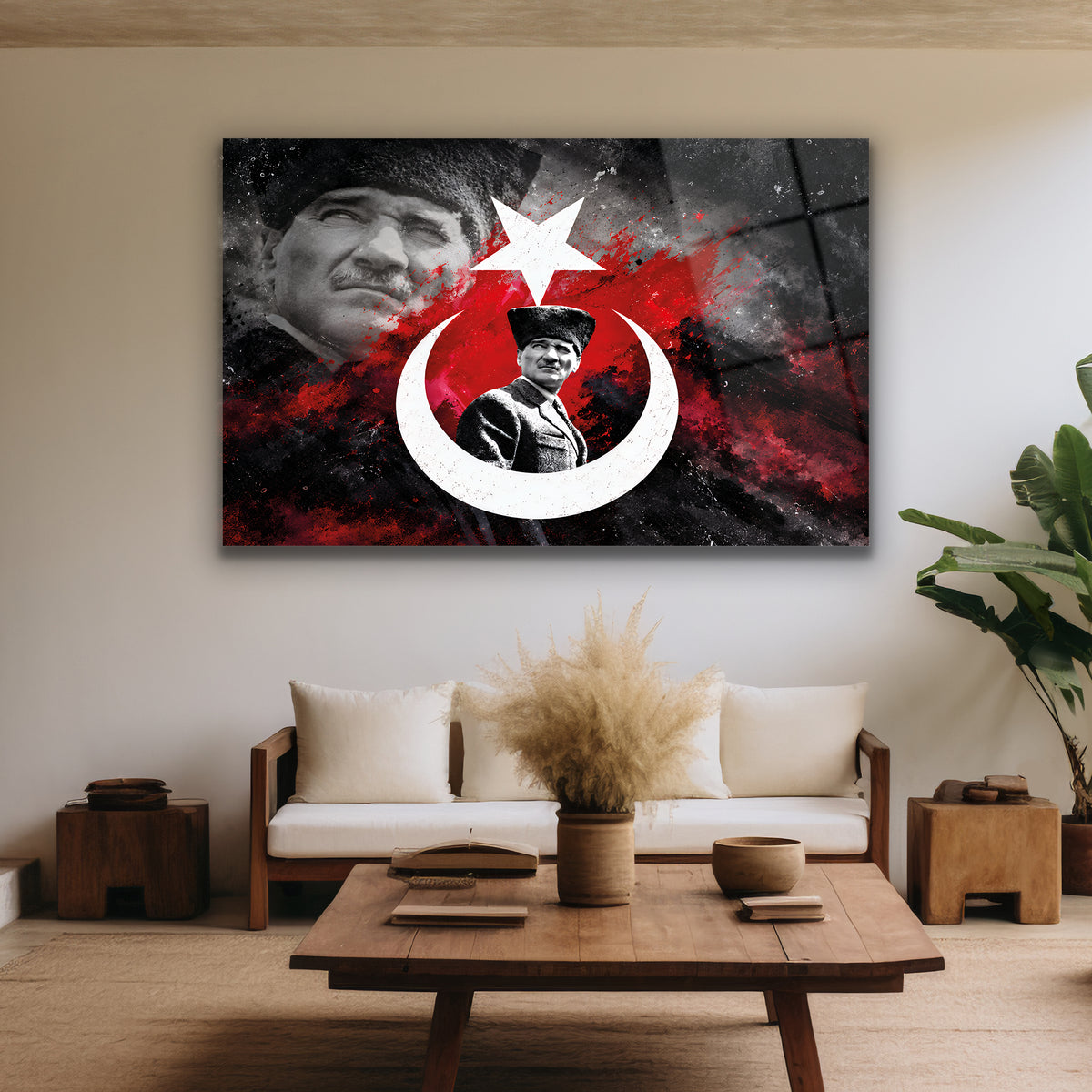 Ay yıldız içerisinde Atatürk portresi duvar tablosu
