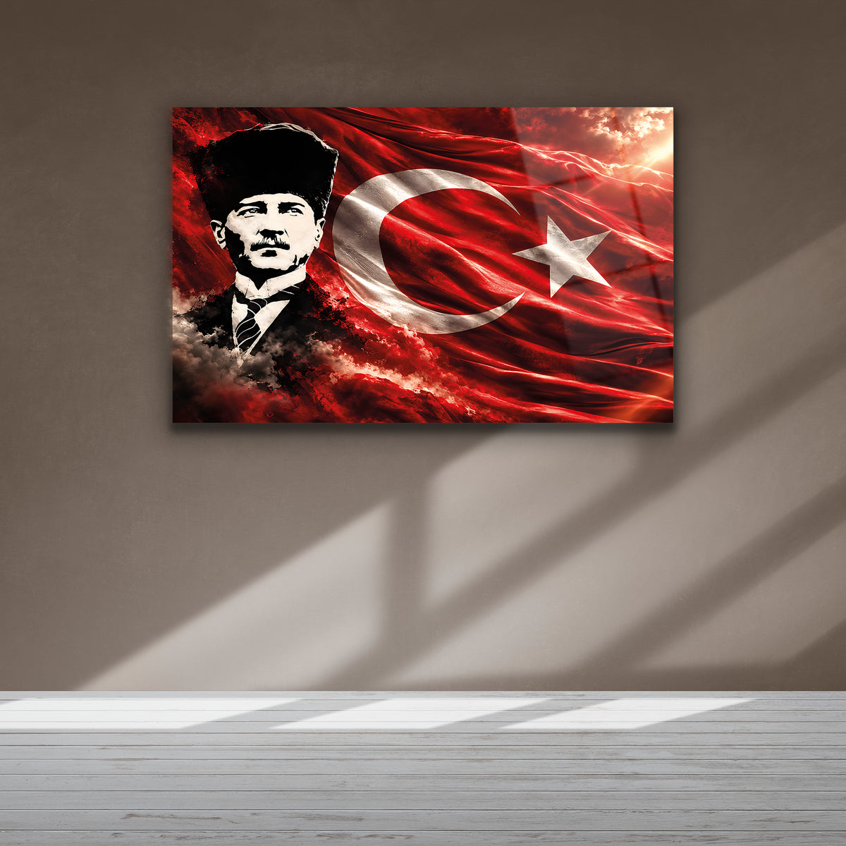 Ay yıldız ve Atatürk portresi yatay duvar tablosu