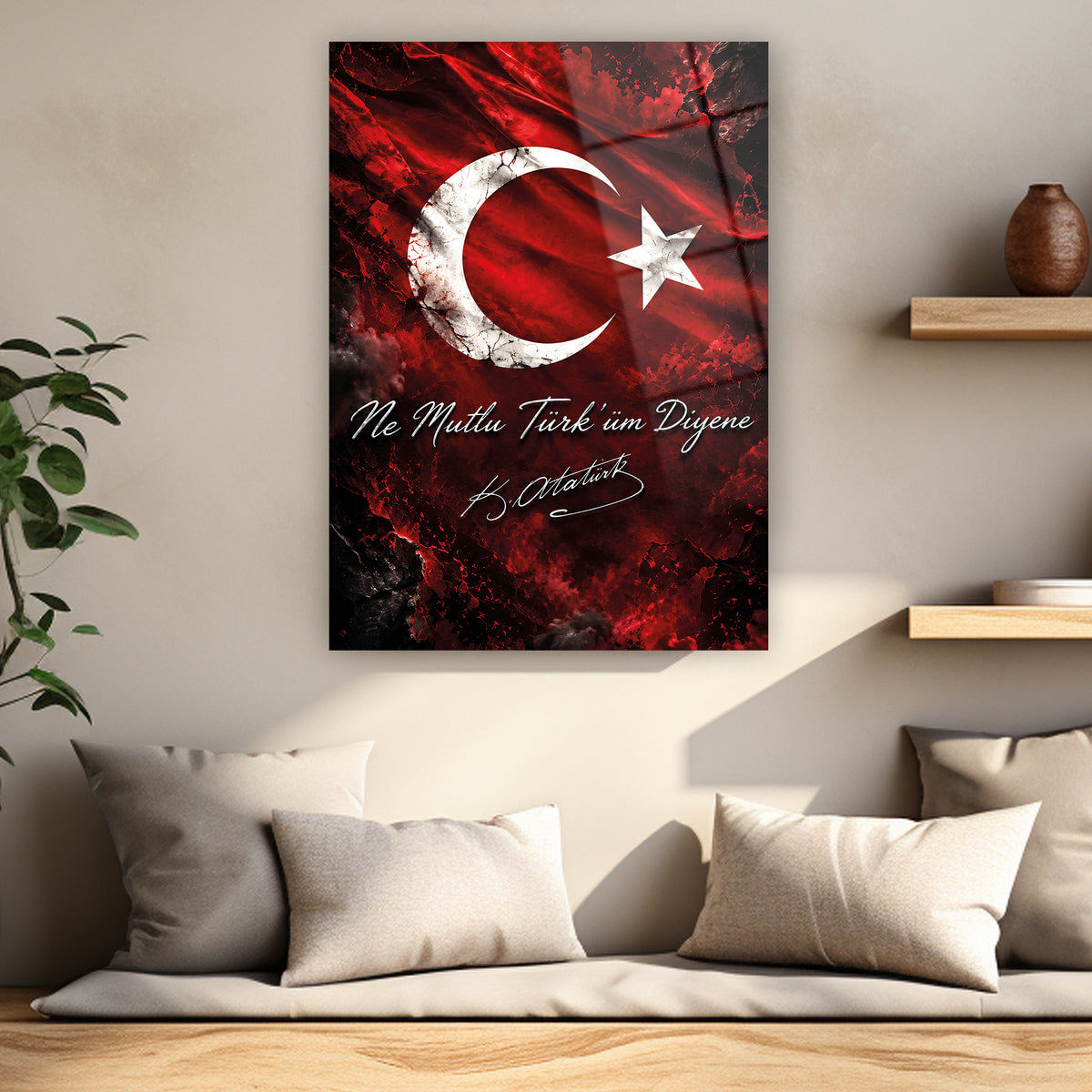 Atatürk imzası ve Türk Bayrağı temalı duvar tablosu
