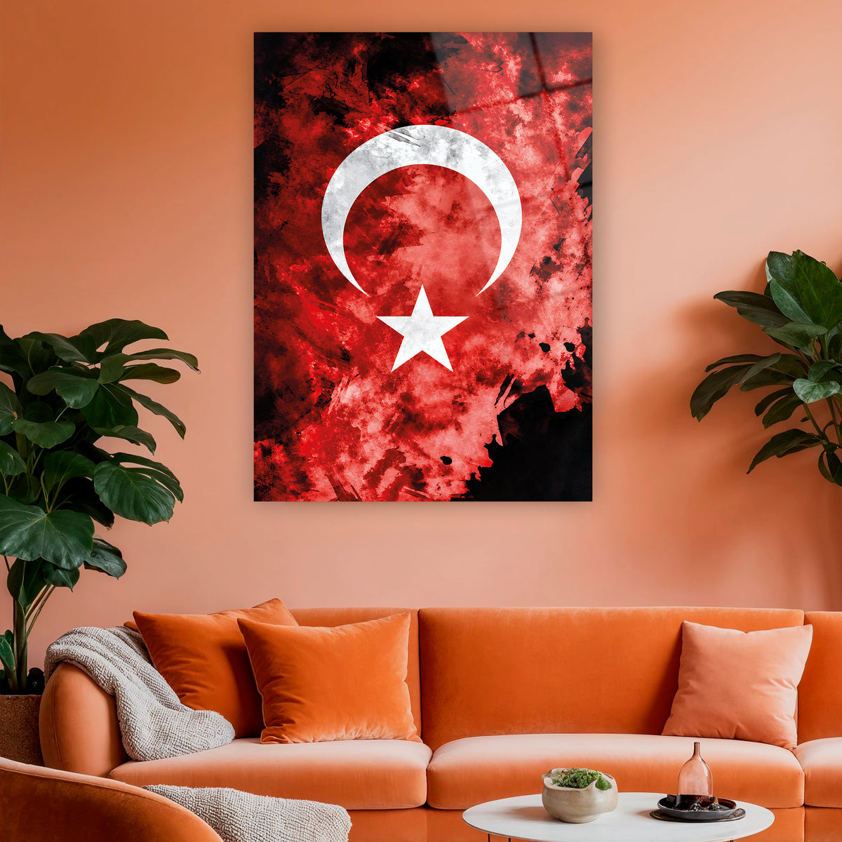 Kırmızı siyah dokulu Türk Bayrağı temperli cam tablo