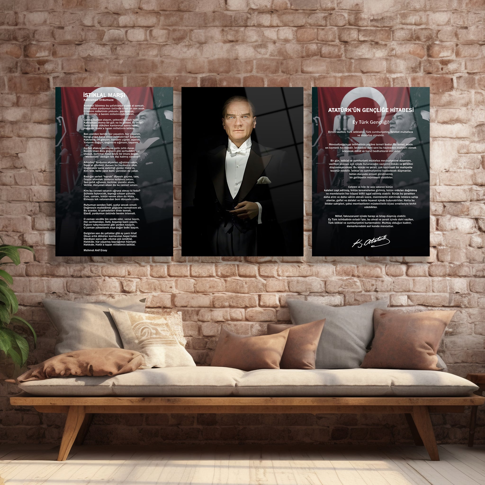 kırmızı zeminli milli gurur temalı modern makam odası posteri