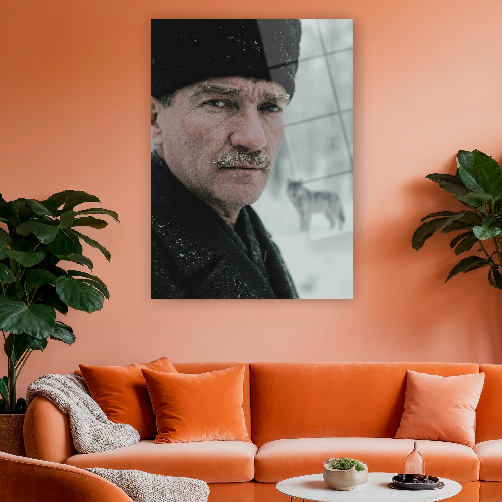 kış manzaralı mustafa kemal ve arka planda kurt duvar dekoru