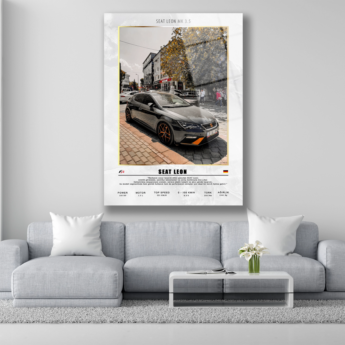 Kişiye özel tasarım kendi arabanın fotoğrafı cam tablo