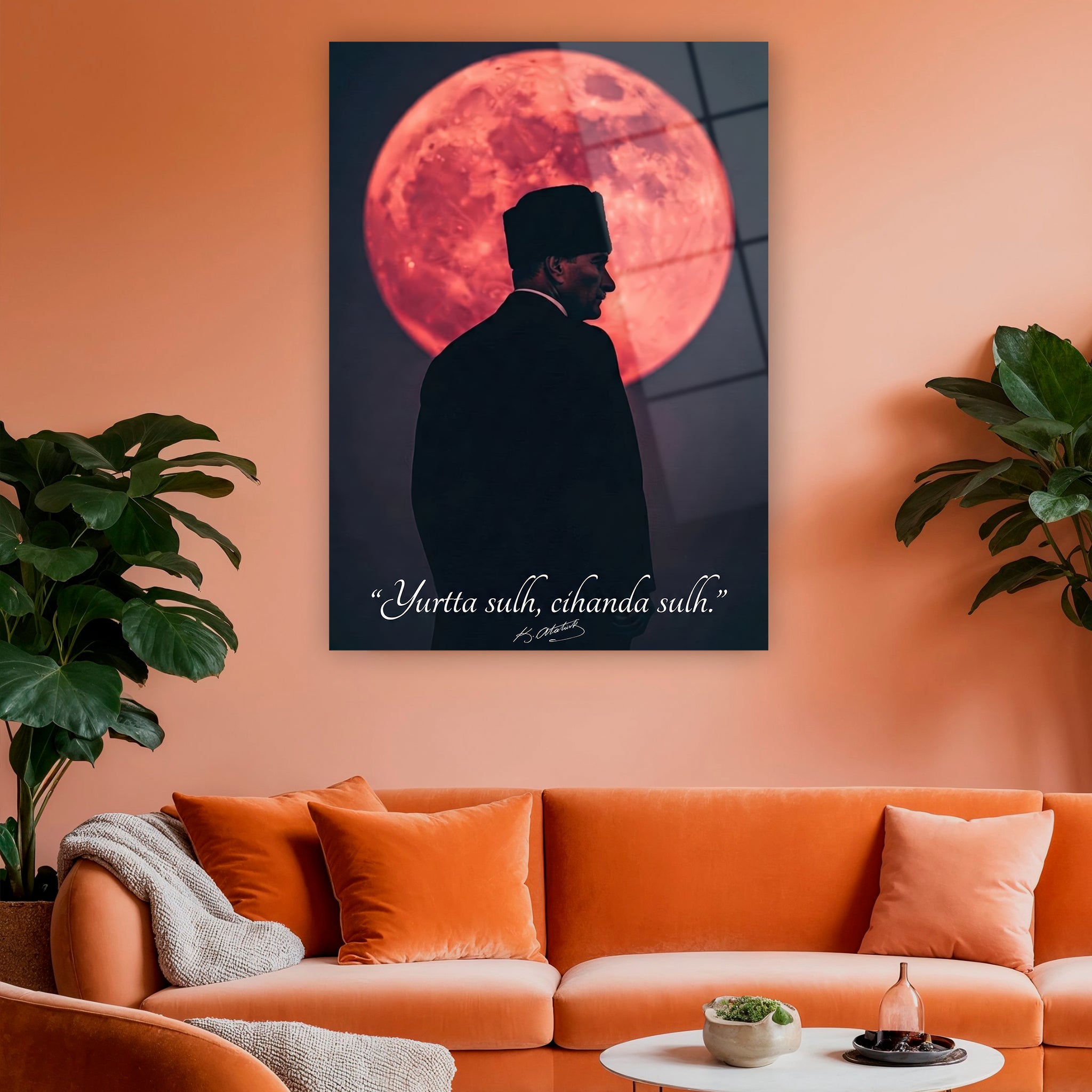Yurtta sulh cihanda sulh yazılı modern duvar dekorasyonu