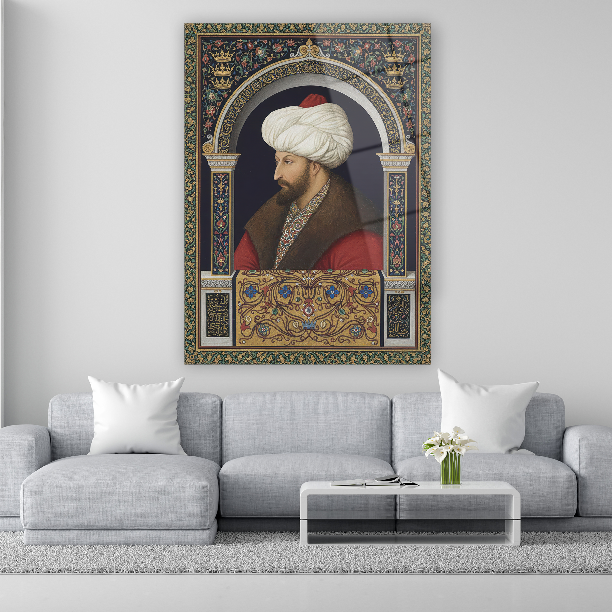 klasik kemerli fatih sultan mehmed portresi cam tablo
