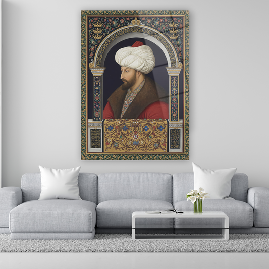 klasik kemerli fatih sultan mehmed portresi cam tablo